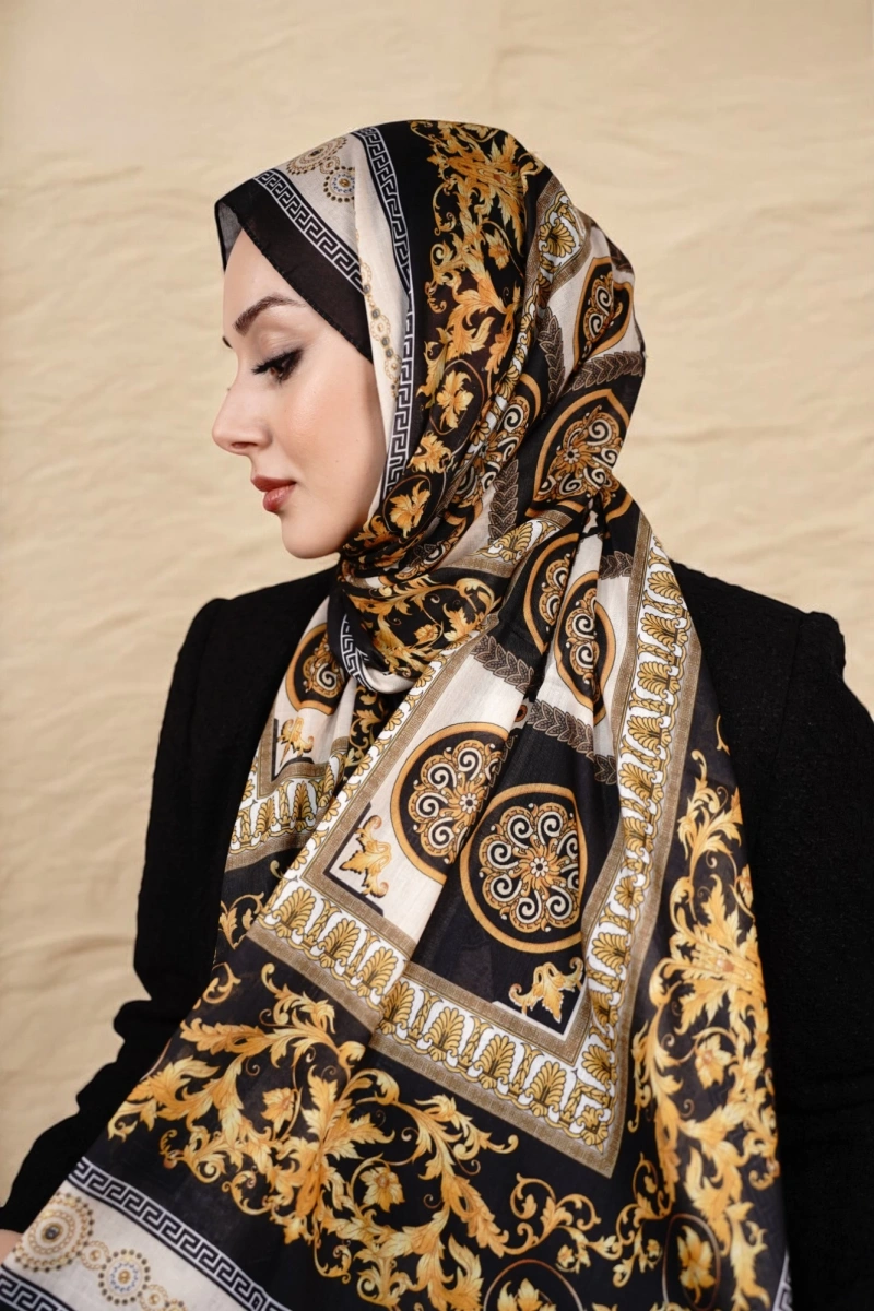 Beyrut Model Retro Şal - Siyah Gold