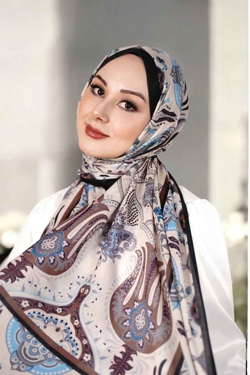 Bohemian Model Retro Şal - Bebe Mavisi Kahve