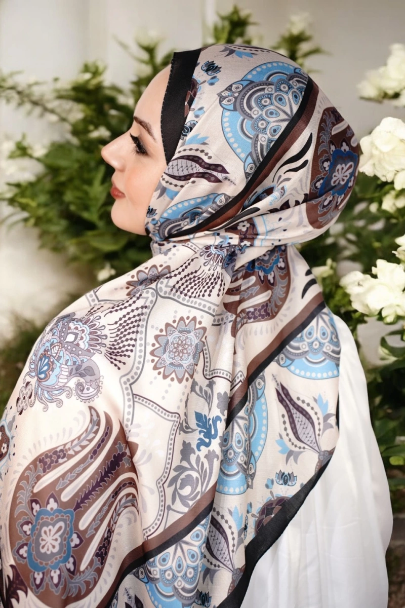 Bohemian Model Retro Şal - Bebe Mavisi Kahve