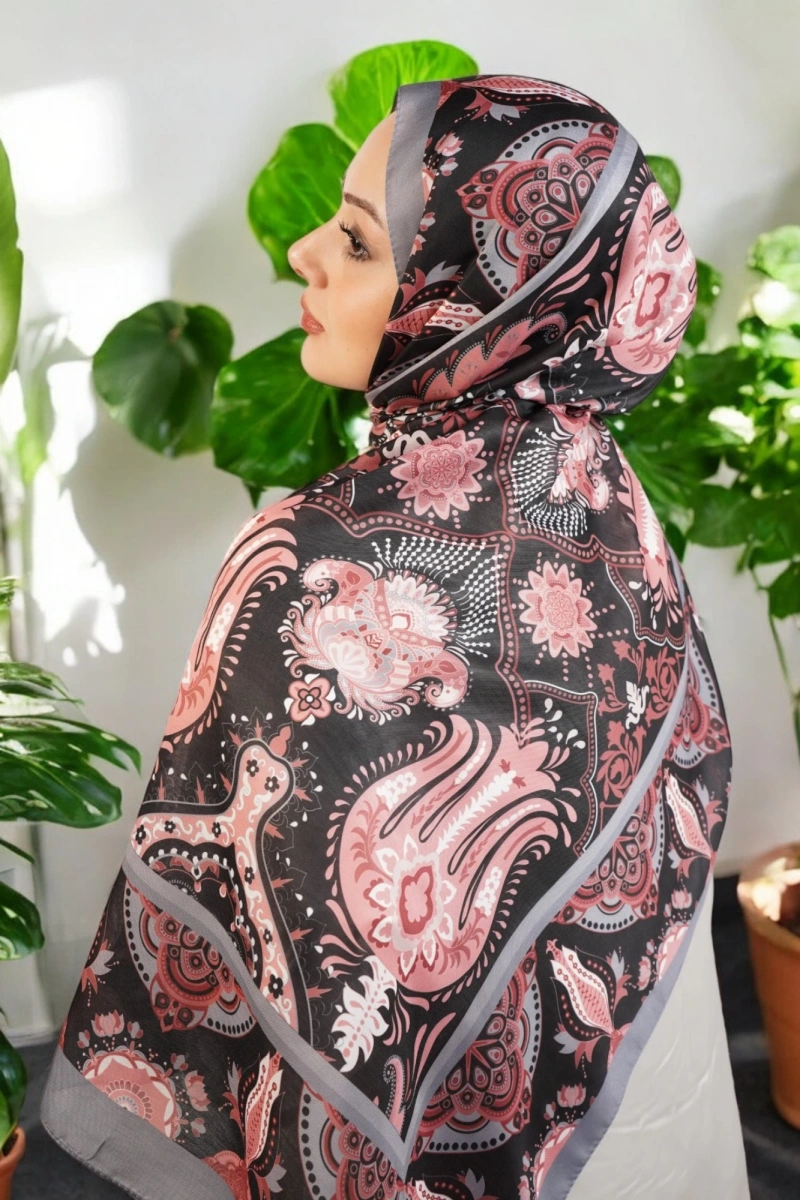 Bohemian Model Retro Şal - Pembe - Gri