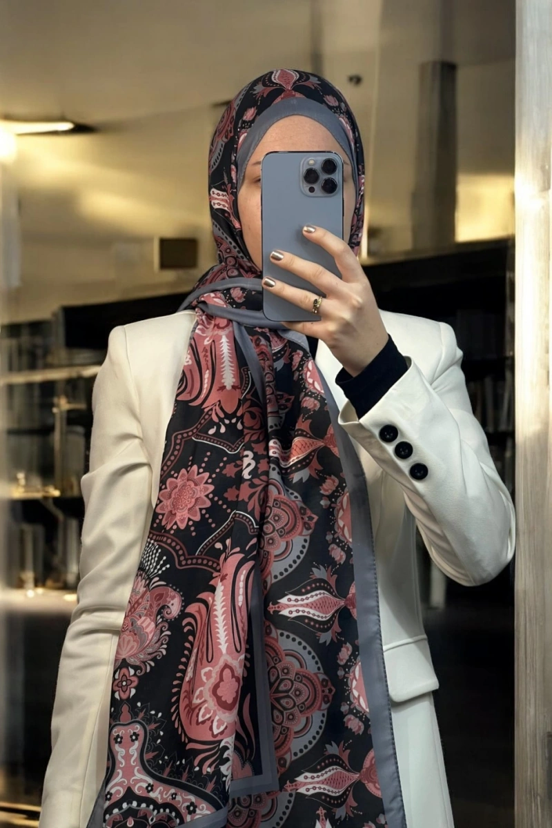 Bohemian Model Retro Şal - Pembe - Gri