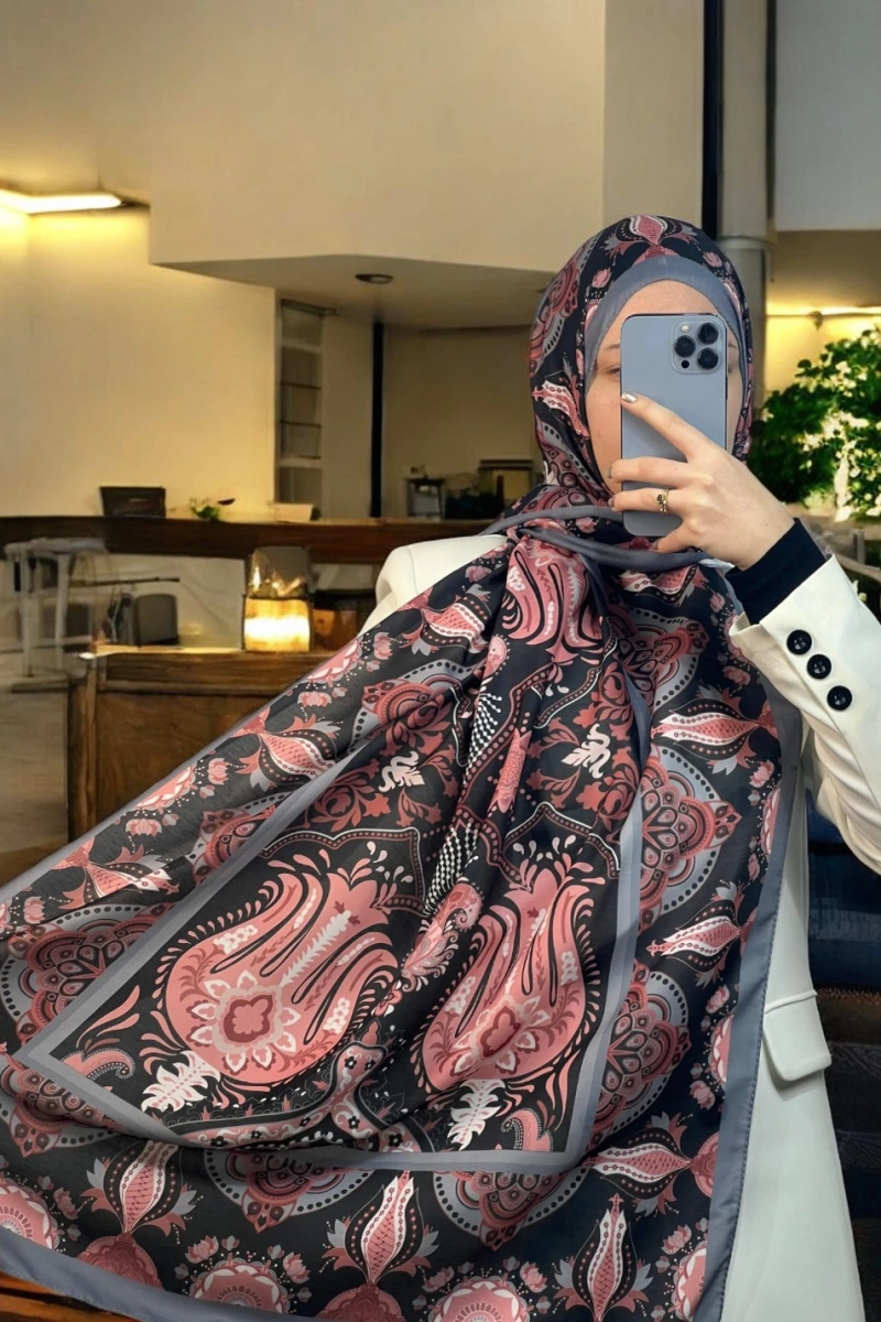 Bohemian Model Retro Şal - Pembe - Gri