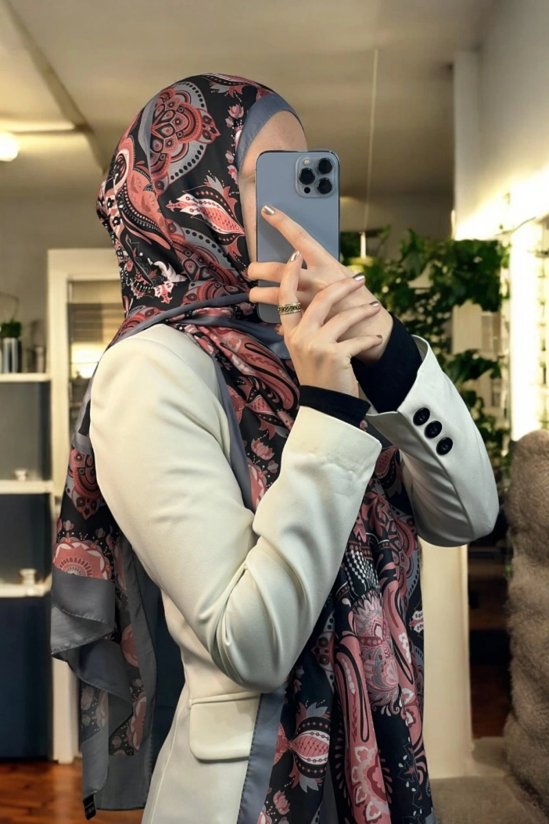 Bohemian Model Retro Şal - Pembe - Gri