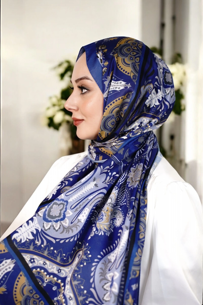 Bohemian Model Retro Şal - Saks Ekru