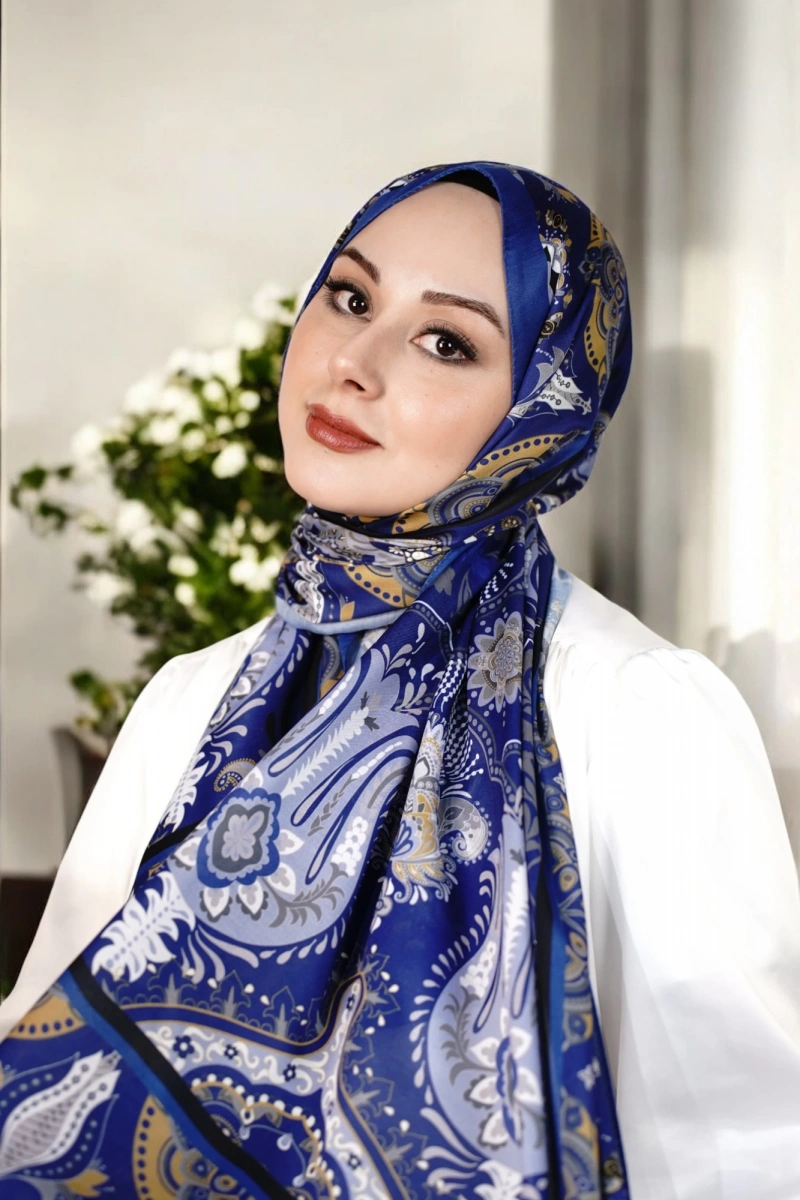 Bohemian Model Retro Şal - Saks Ekru