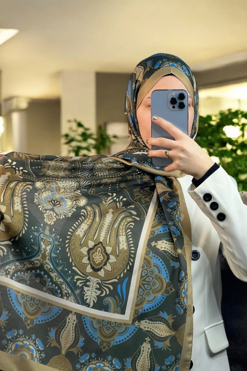 Bohemian Model Retro Şal - Yağ Yeşili