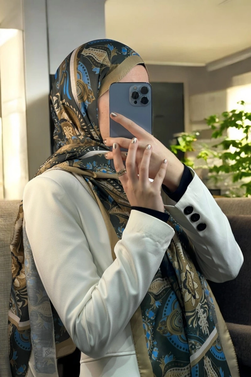 Bohemian Model Retro Şal - Yağ Yeşili