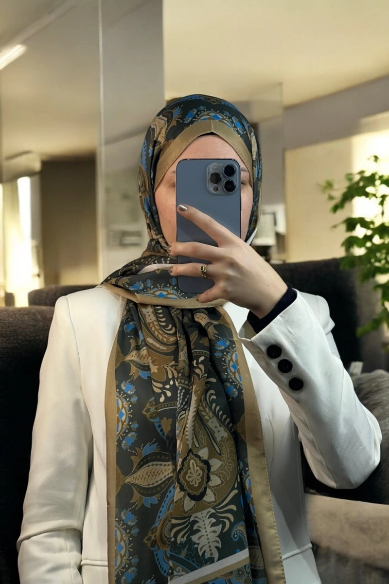 Bohemian Model Retro Şal - Yağ Yeşili