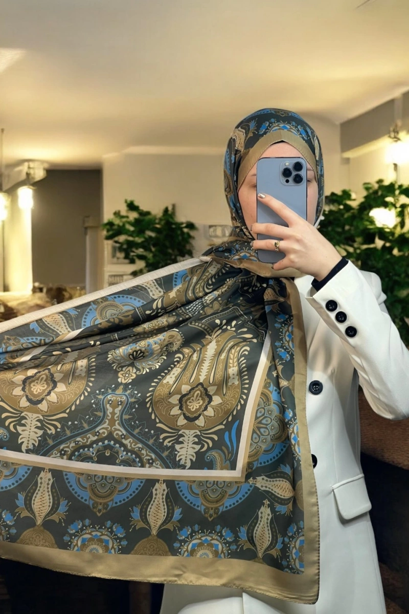 Bohemian Model Retro Şal - Yağ Yeşili