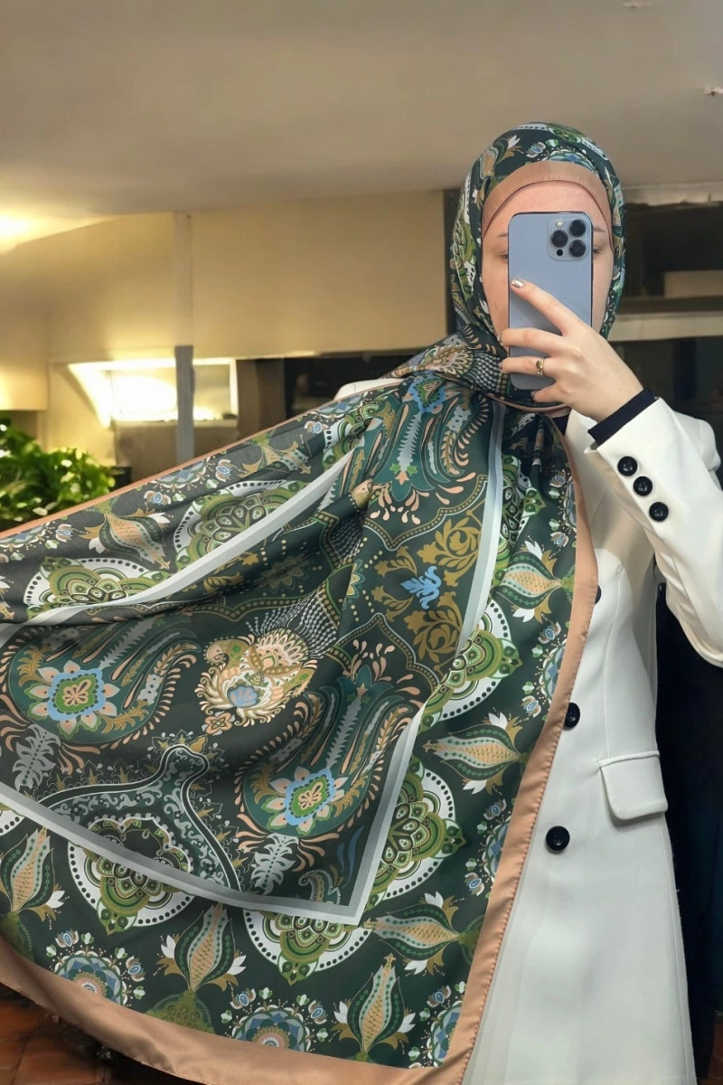 Bohemian Model Retro Şal - Yeşil - Camel