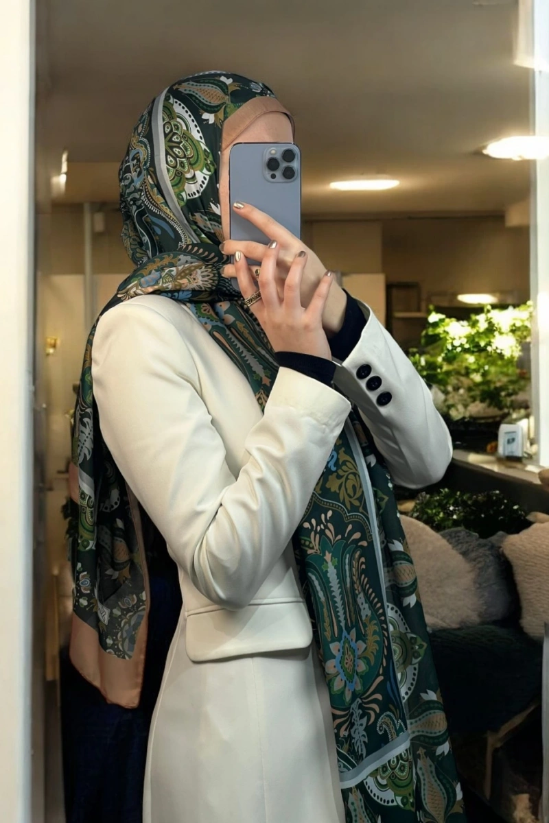Bohemian Model Retro Şal - Yeşil - Camel
