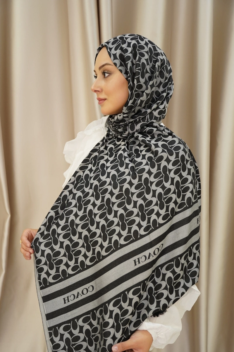 C Model Çift Taraflı Kaşmir Şal - Siyah