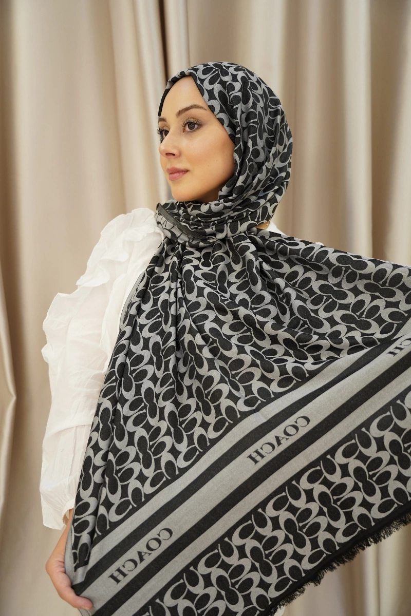 C Model Çift Taraflı Kaşmir Şal - Siyah