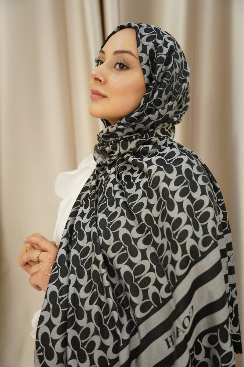 C Model Çift Taraflı Kaşmir Şal - Siyah