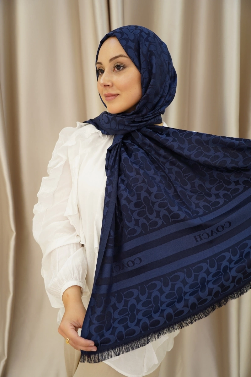 C Model Çift Taraflı Kaşmir Şal - Lacivert