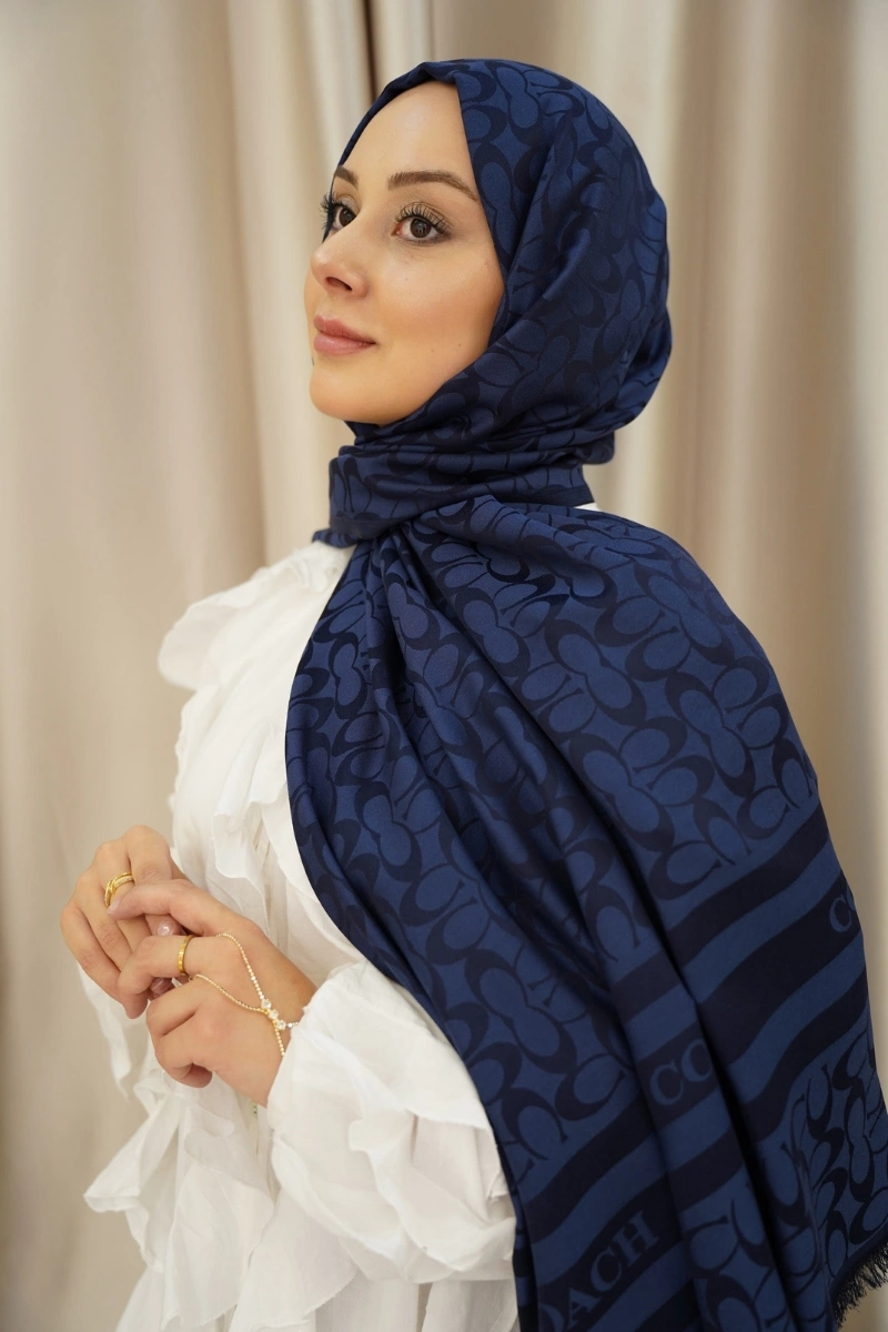 C Model Çift Taraflı Kaşmir Şal - Lacivert