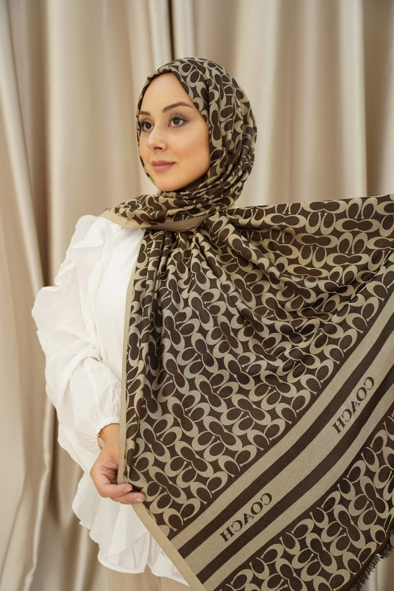 C Model Çift Taraflı Kaşmir Şal - Kahve