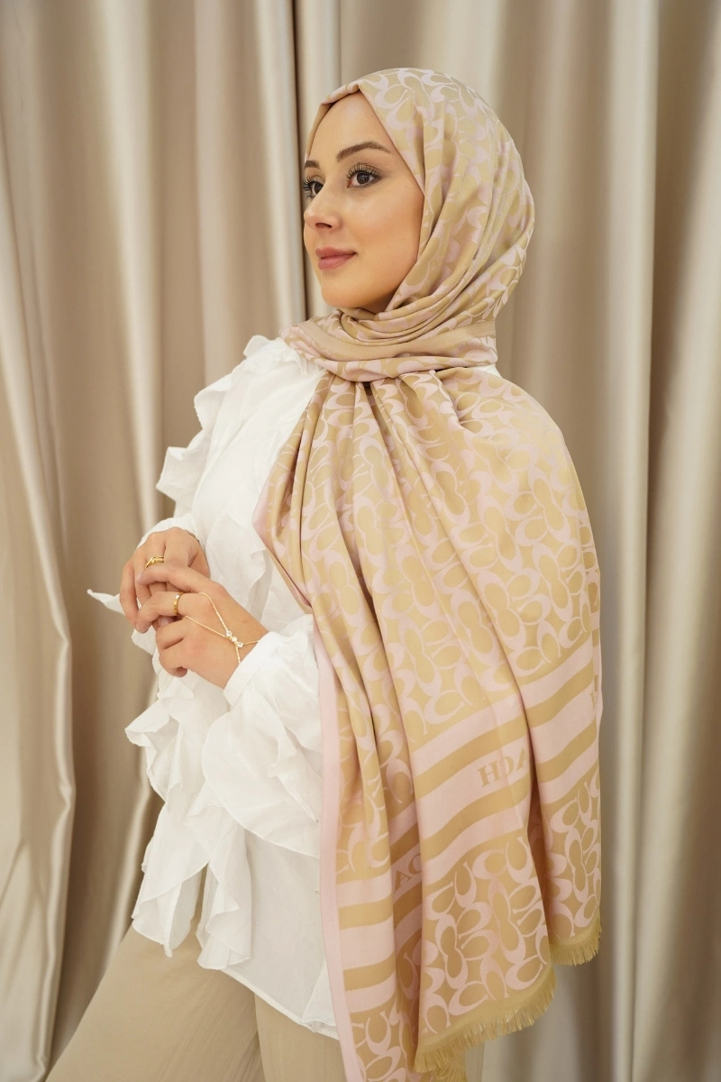 C Model Çift Taraflı Kaşmir Şal - Krem