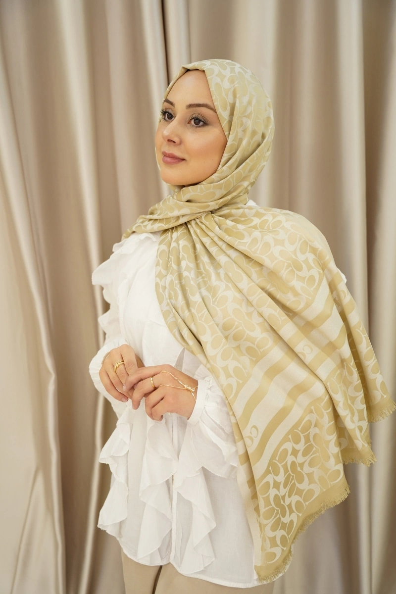 C Model Çift Taraflı Kaşmir Şal - Krem