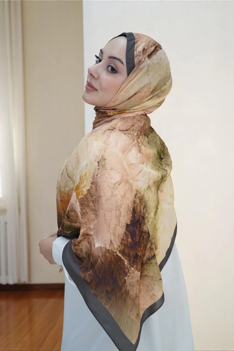 Çınar Model Retro Desen Retro Şal - Siyah Kahverengi