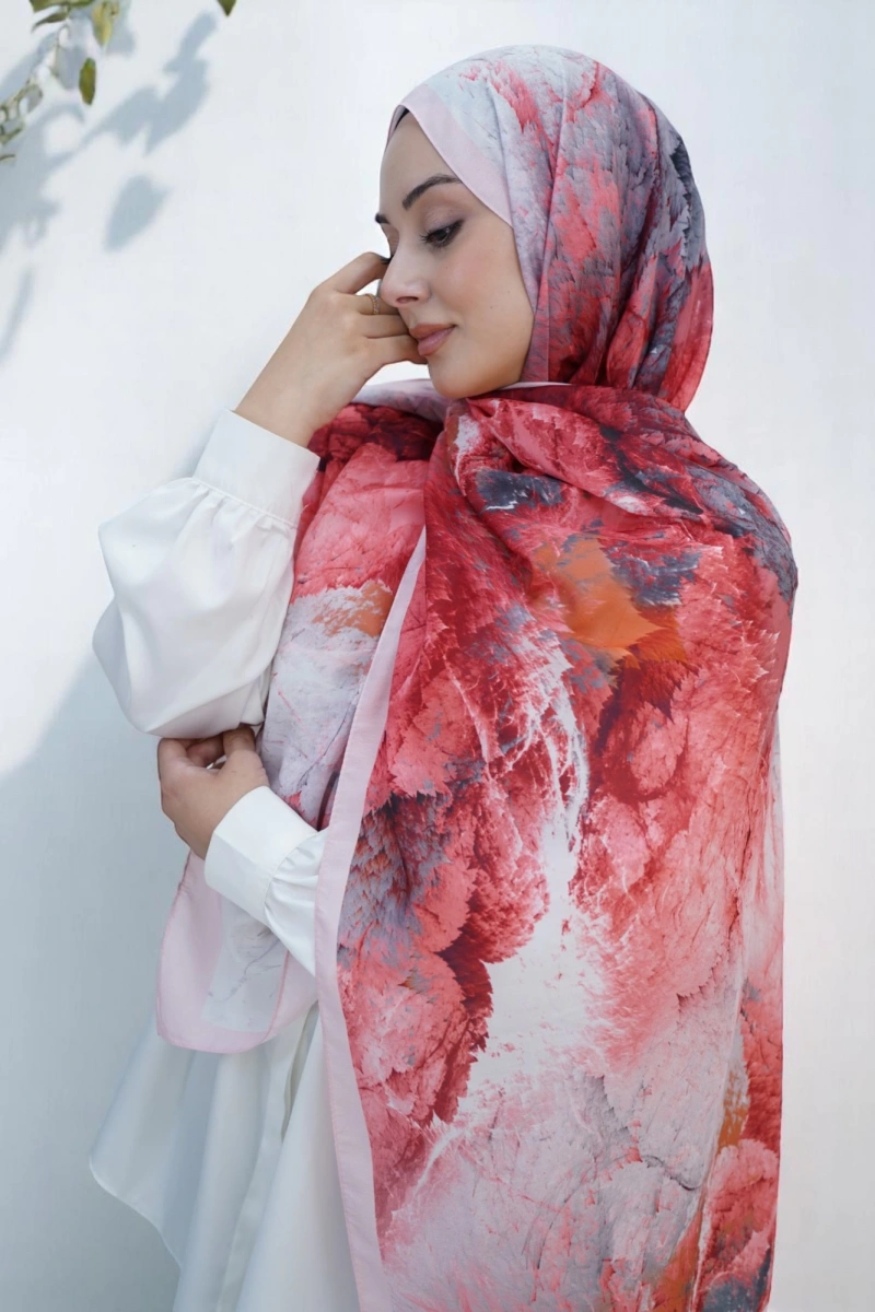 Çınar Model Retro Desen Retro Şal - Toz Pembe