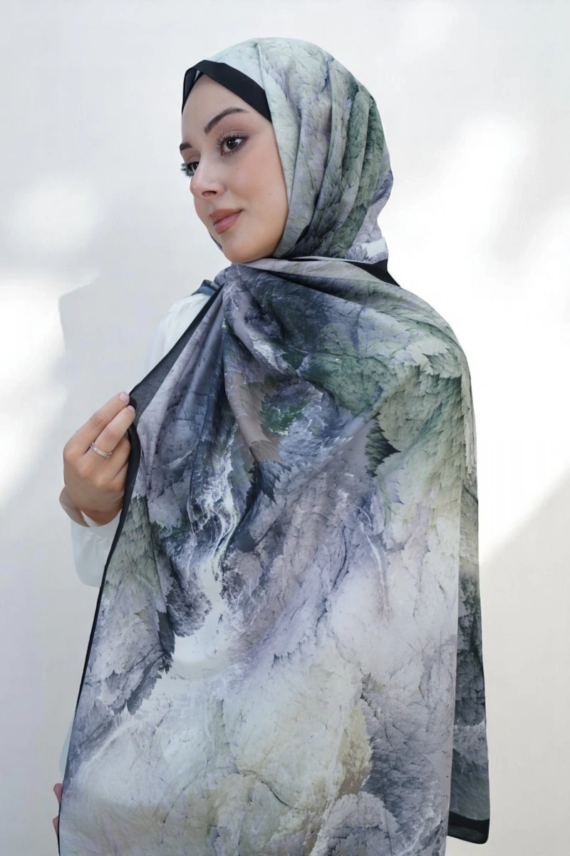 Çınar Model Retro Desen Retro Şal - Siyah Yeşil