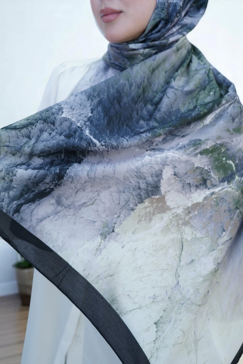 Çınar Model Retro Desen Retro Şal - Siyah Yeşil