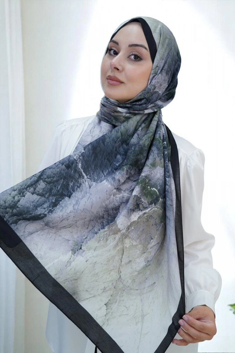 Çınar Model Retro Desen Retro Şal - Siyah Yeşil