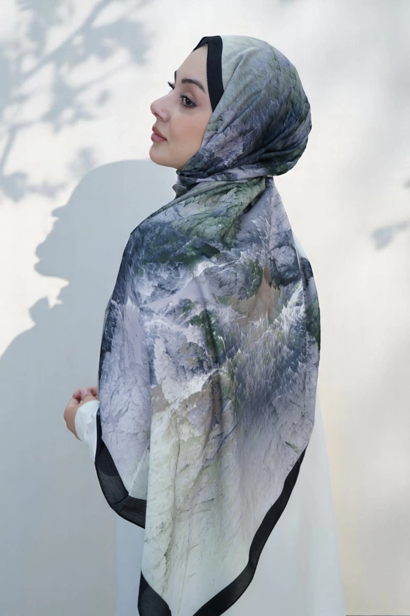 Çınar Model Retro Desen Retro Şal - Siyah Yeşil