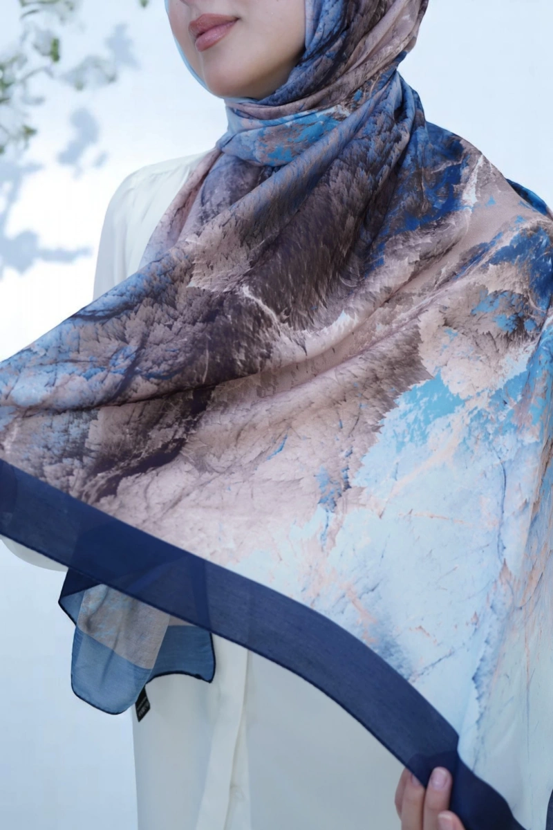 Çınar Model Retro Desen Retro Şal - Lacivert Krem