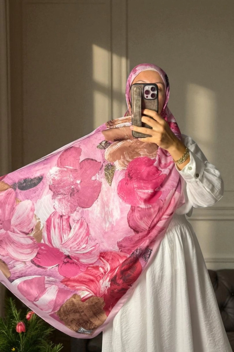 Pastel Model Retro Desen Şal - Pembe