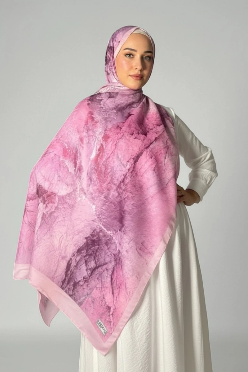 Çınar Model Retro Desen Şal - Pembe