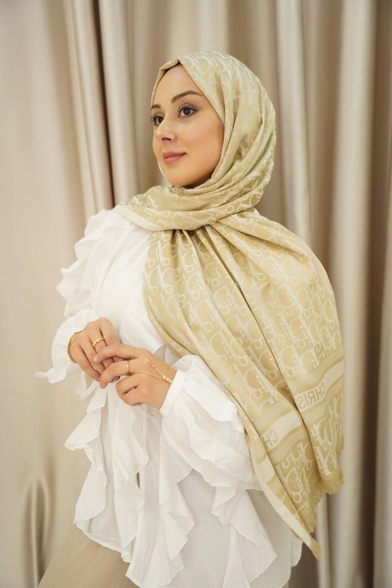 D Model Çift Taraflı Kaşmir Şal - Krem