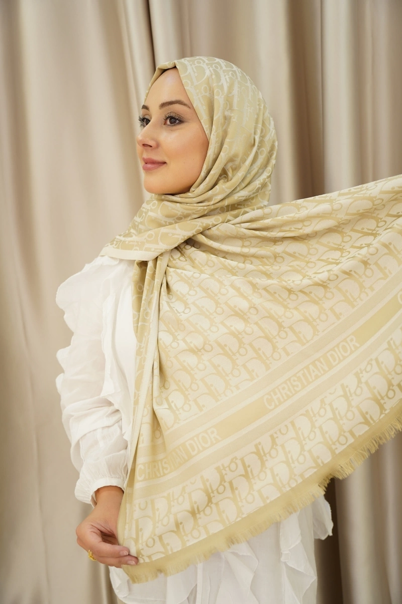 D Model Çift Taraflı Kaşmir Şal - Krem