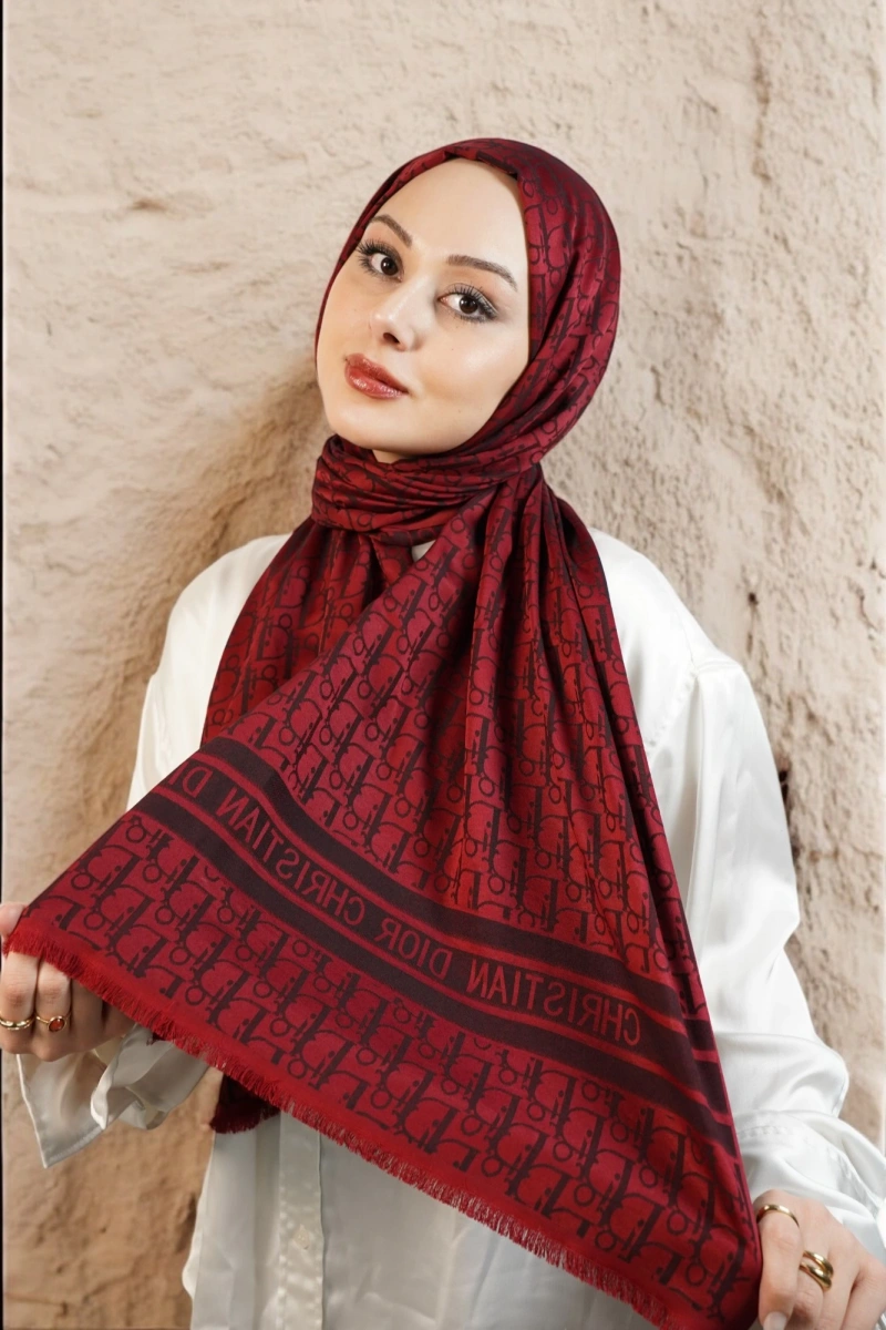 D Model Çift Taraflı Kaşmir Şal - Bordo