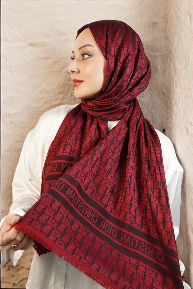 D Model Çift Taraflı Kaşmir Şal - Bordo