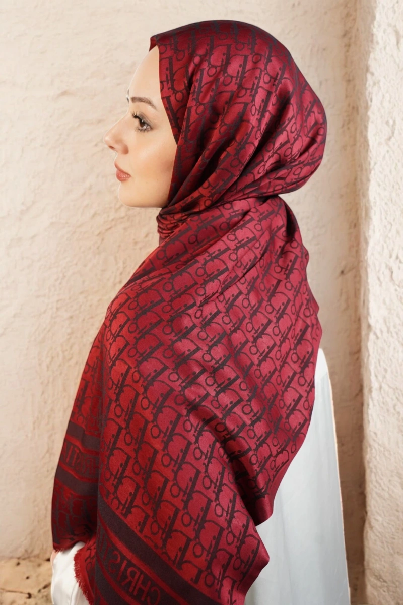 D Model Çift Taraflı Kaşmir Şal - Bordo