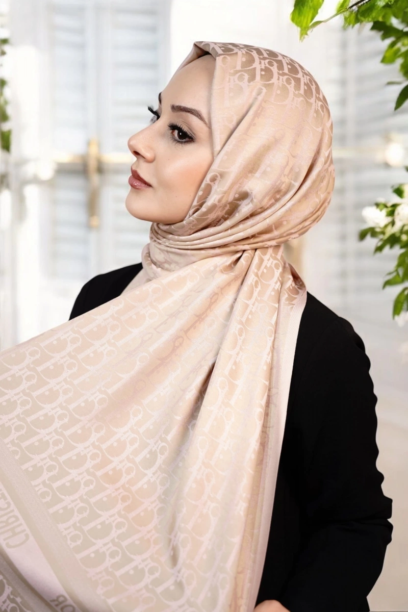 D Model Çift Taraflı Kaşmir Şal - Pudra