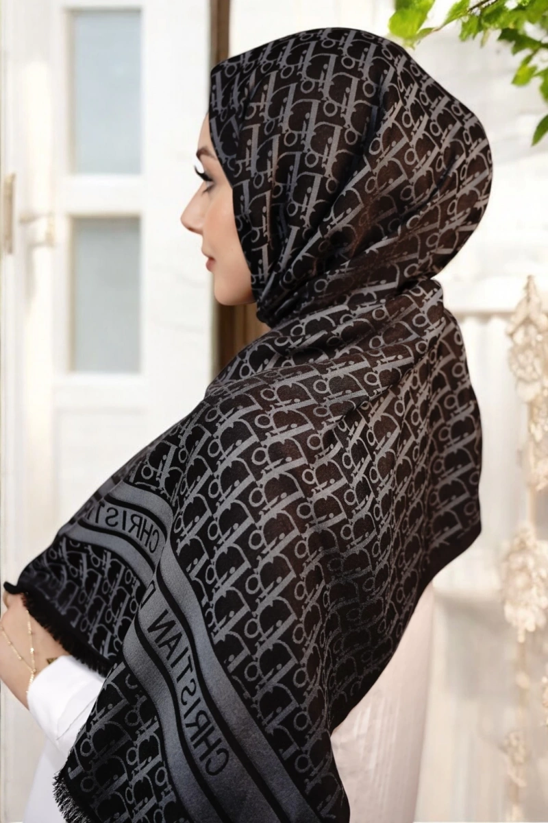 D Model Çift Taraflı Kaşmir Şal - Siyah