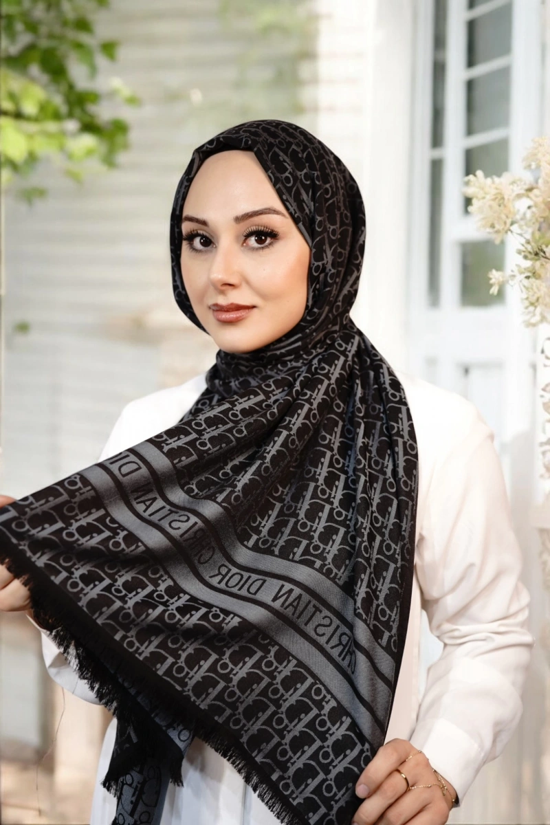 D Model Çift Taraflı Kaşmir Şal - Siyah