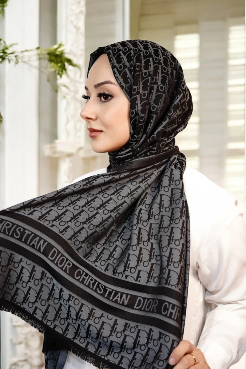 D Model Çift Taraflı Kaşmir Şal - Siyah