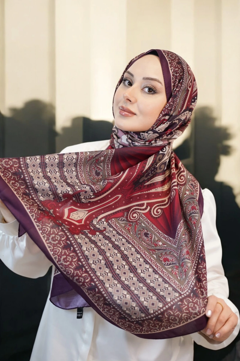 Delhi Model Retro Şal Bordo