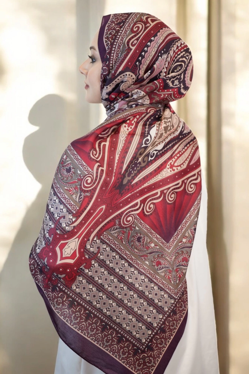 Delhi Model Retro Şal Bordo