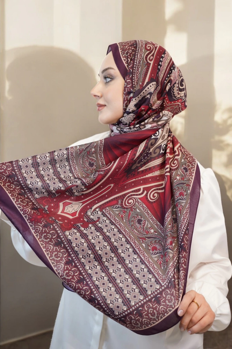 Delhi Model Retro Şal Bordo