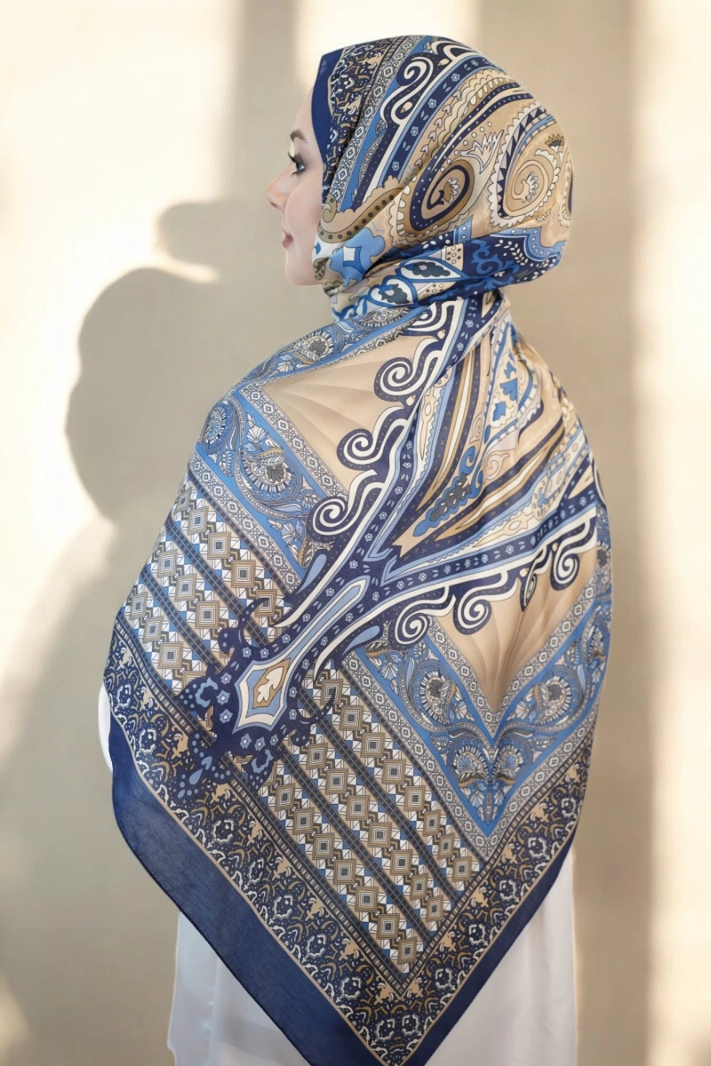 Delhi Model Retro Şal Mavi