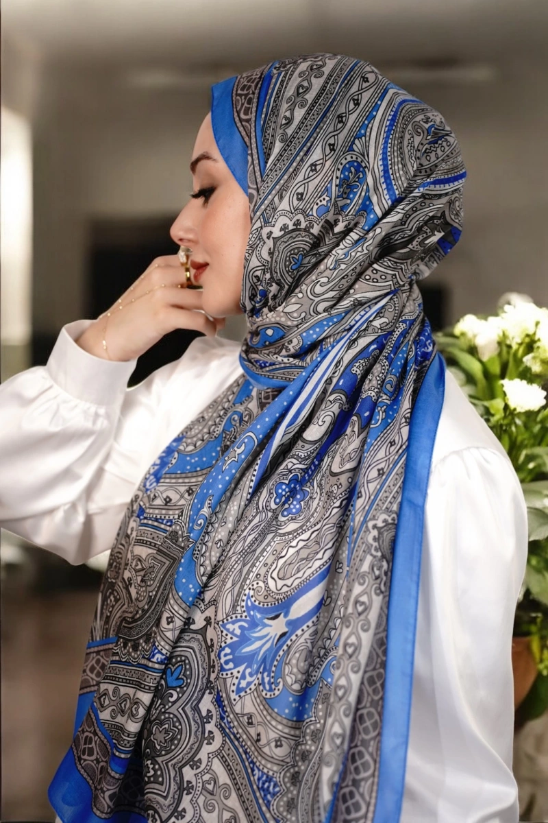 Etnik Model Retro Şal - Mavi Gri