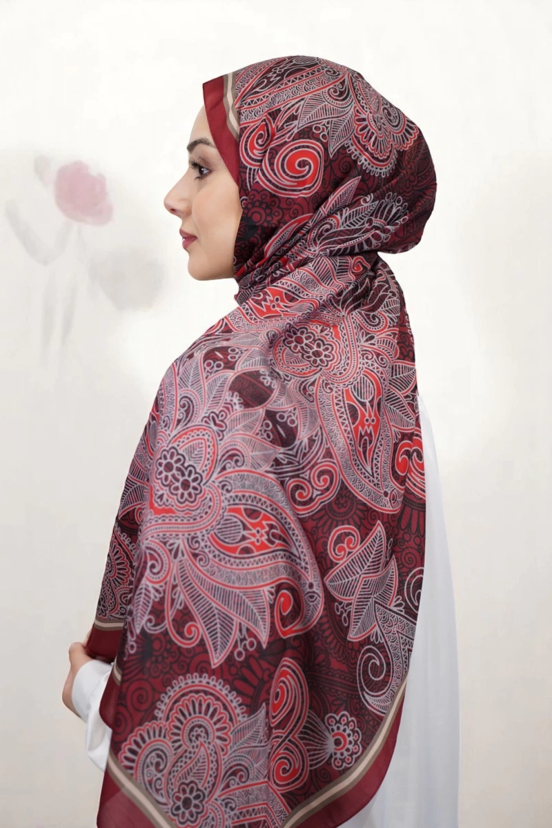 Evora Model Etnik Desen Retro Şal Bordo
