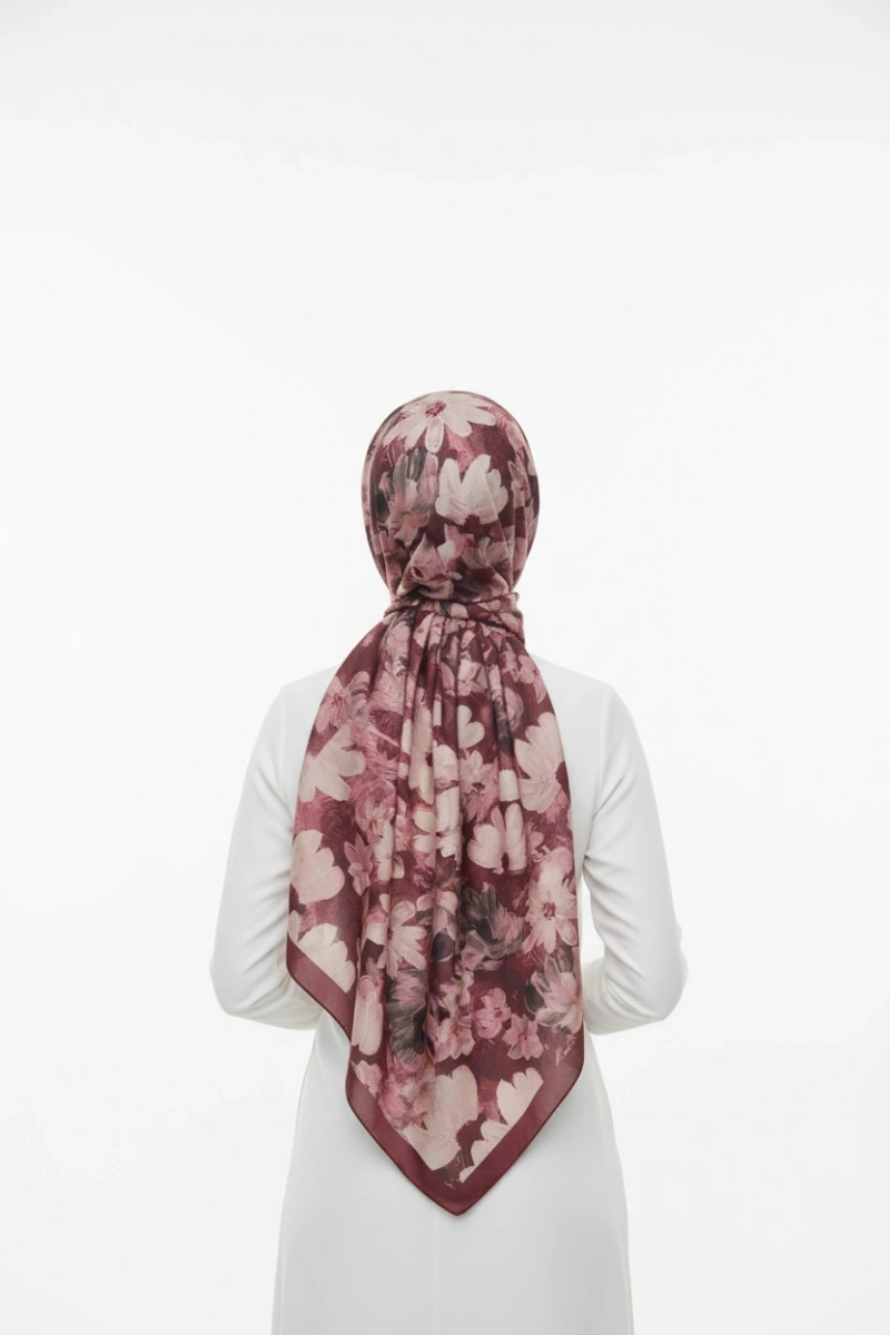 Flora Model Retro Desen Şal - Bordo