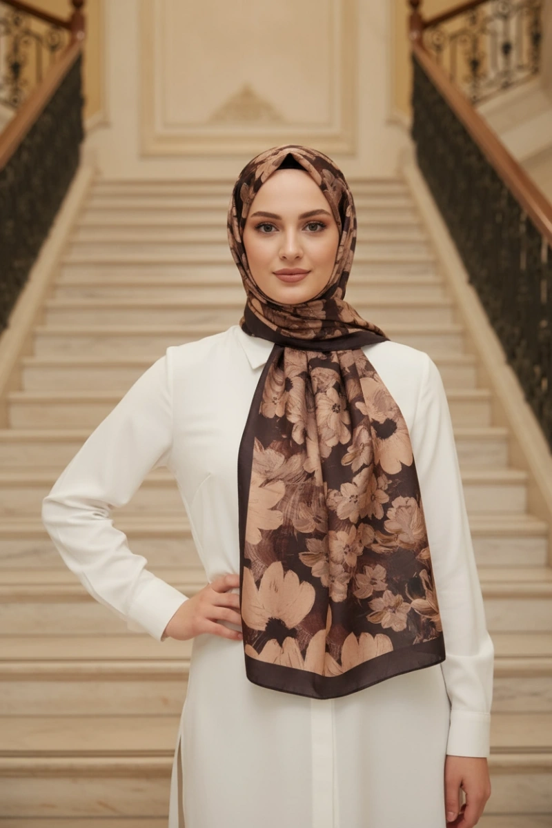 Flora Model Retro Desen Şal - Füme