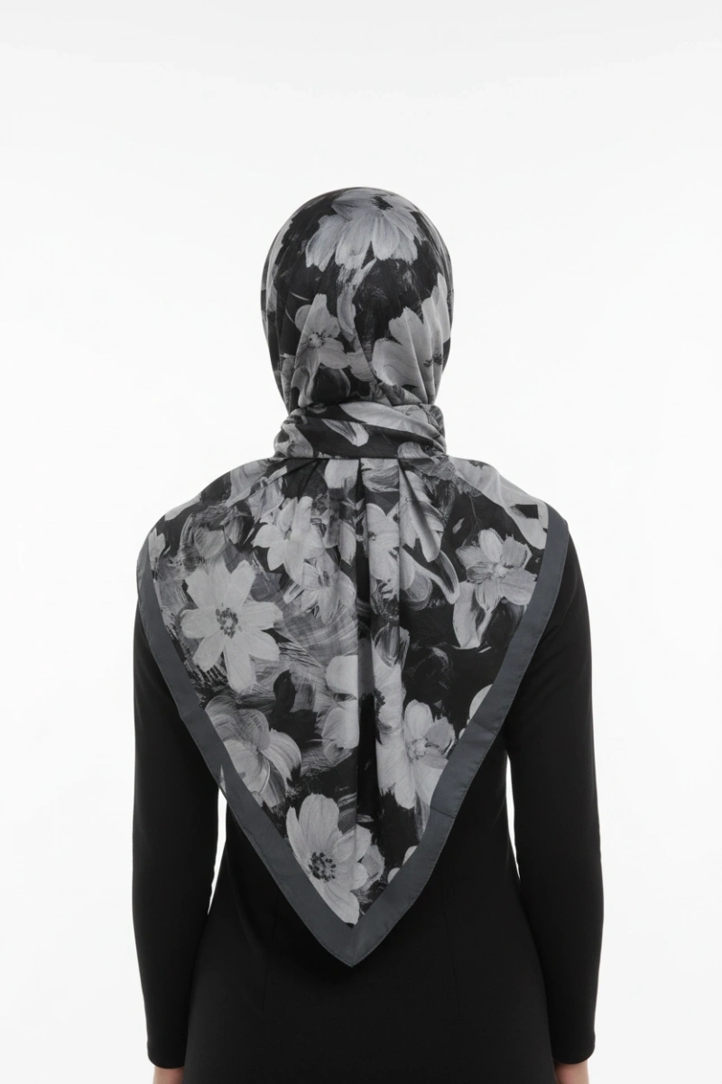 Flora Model Retro Desen Şal - Gri Siyah
